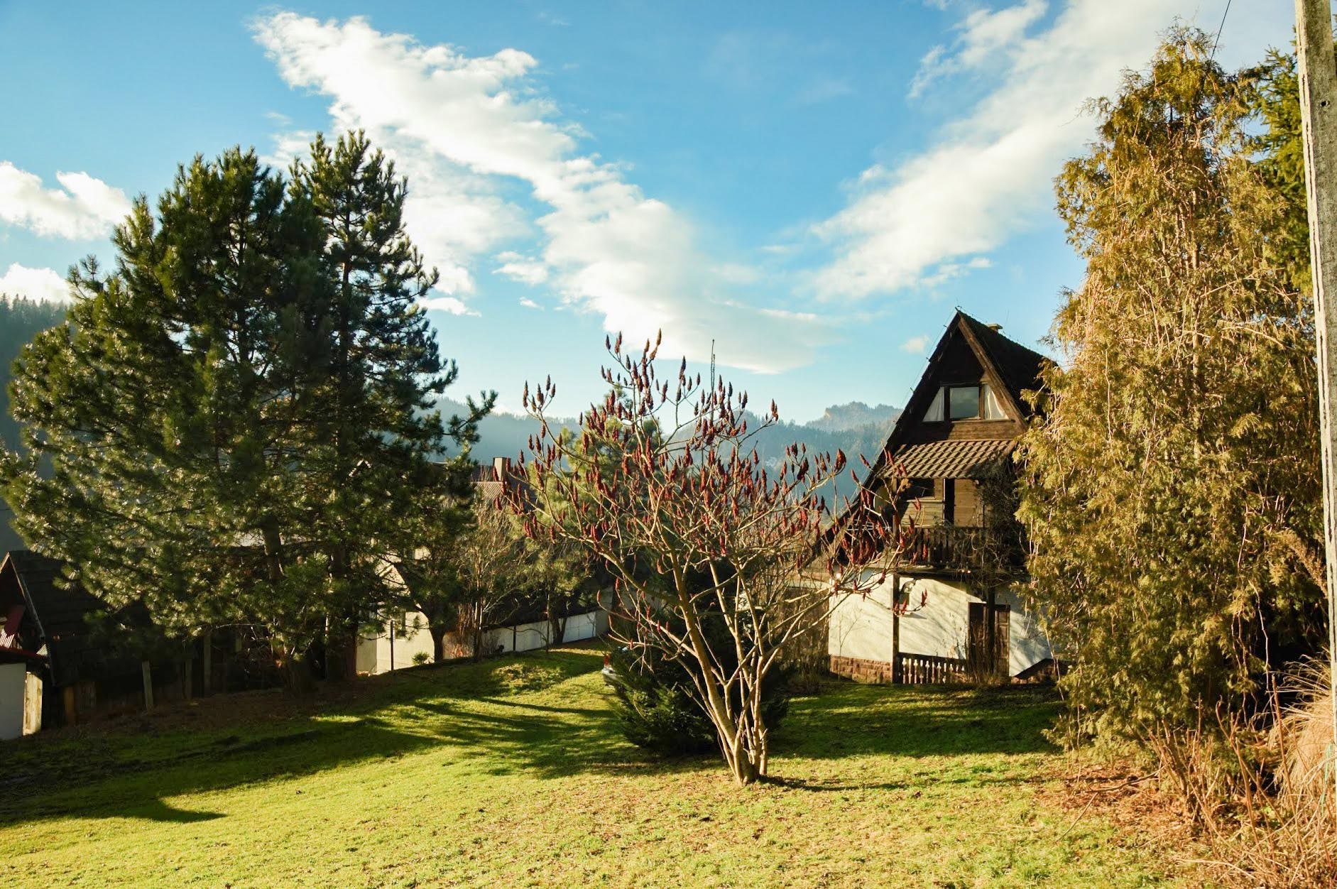 Villa Carlina and its garden against the Pieniny Mountains